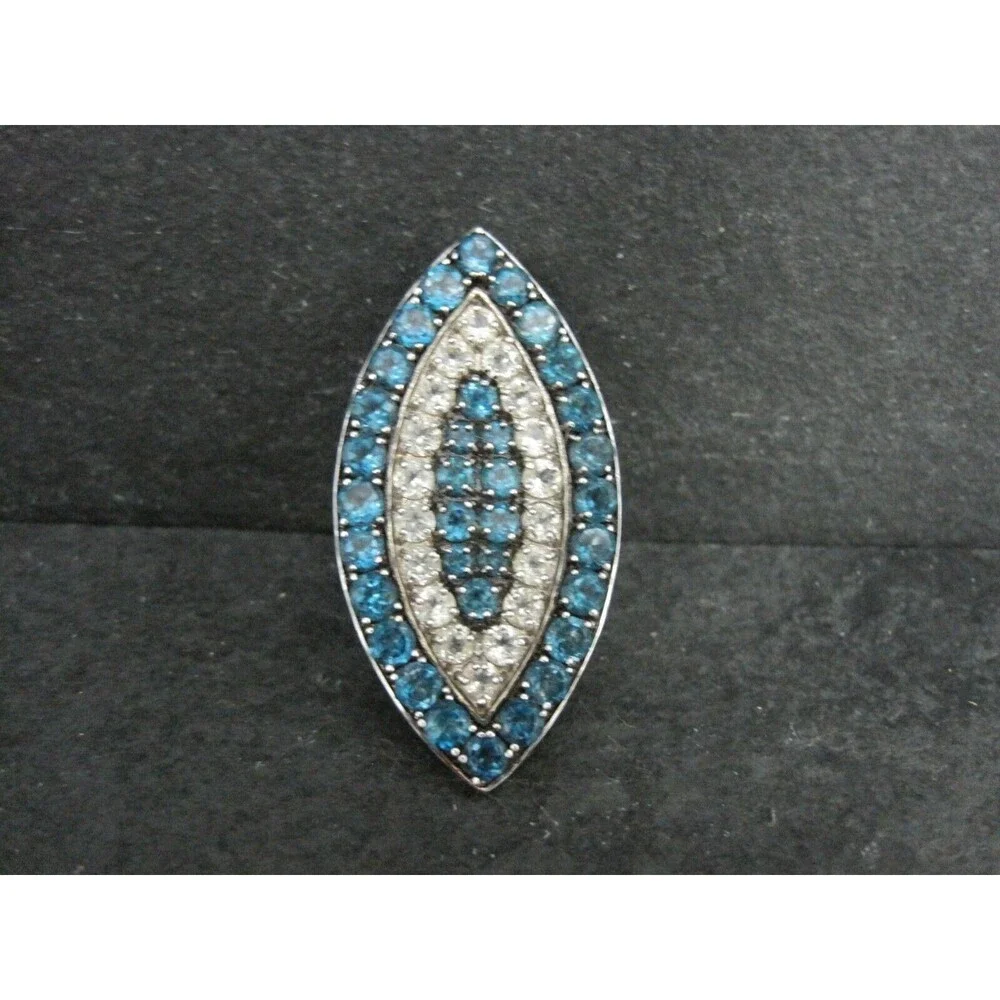 Large Sterling Blue & White Topaz Eye Ring Size 6